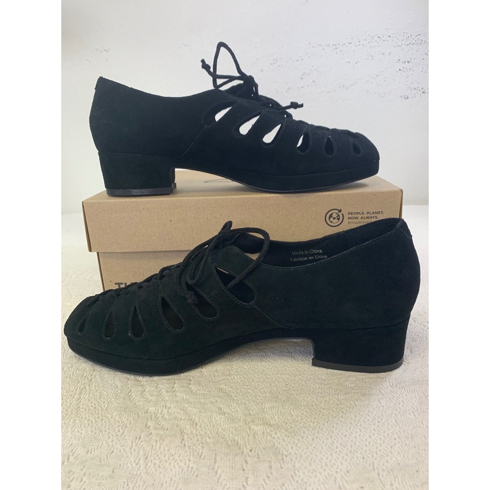 Jeffrey Campbell Black Suede Lace Up Ghillie Teardrop Cutout Flats Block Heel